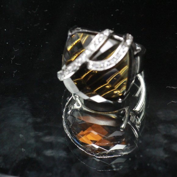 STERLING SILVER SMOKY QUARTZ CZ RING - Picture 4 of 11